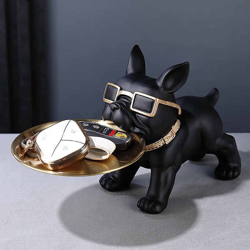 Dog Statue Cool French Bulldog Butler Décor with Tray Big Mouth Home Décor Storage Box Animal Resin Sculputre Figurine Art Gift