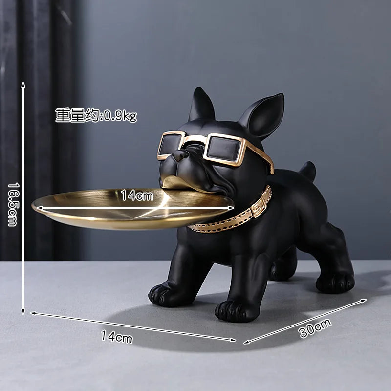 Dog Statue Cool French Bulldog Butler Décor with Tray Big Mouth Home Décor Storage Box Animal Resin Sculputre Figurine Art Gift