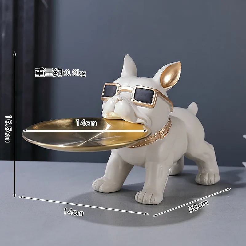 Dog Statue Cool French Bulldog Butler Décor with Tray Big Mouth Home Décor Storage Box Animal Resin Sculputre Figurine Art Gift