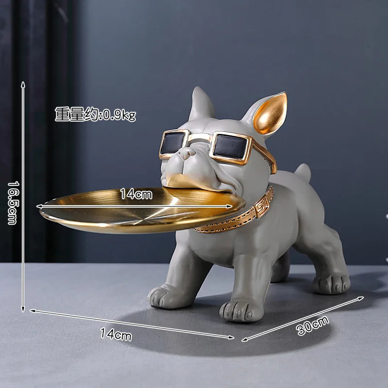 Dog Statue Cool French Bulldog Butler Décor with Tray Big Mouth Home Décor Storage Box Animal Resin Sculputre Figurine Art Gift