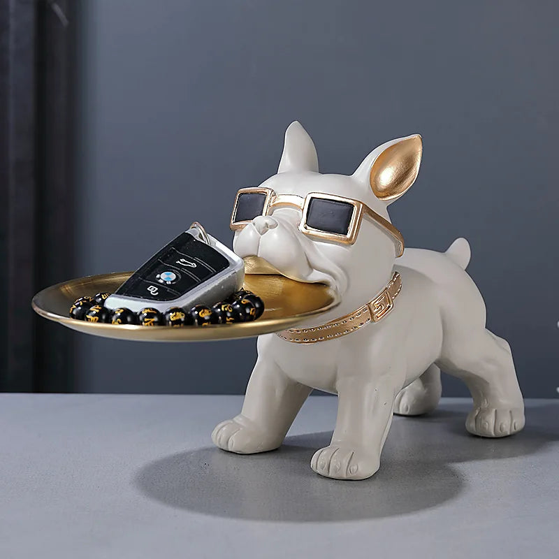 Dog Statue Cool French Bulldog Butler Décor with Tray Big Mouth Home Décor Storage Box Animal Resin Sculputre Figurine Art Gift