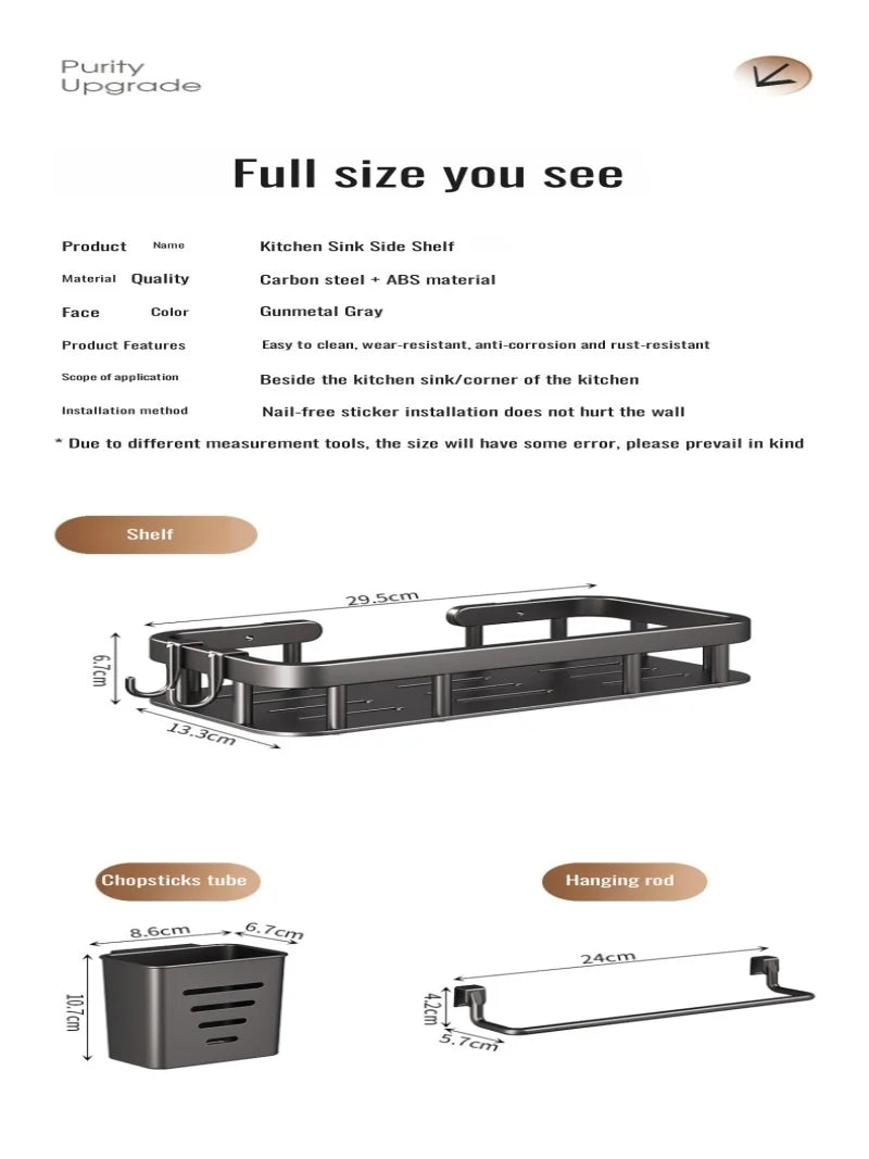 Kitchen sink rack multifunctional rag rack punch-free dishwashing sink drain rack