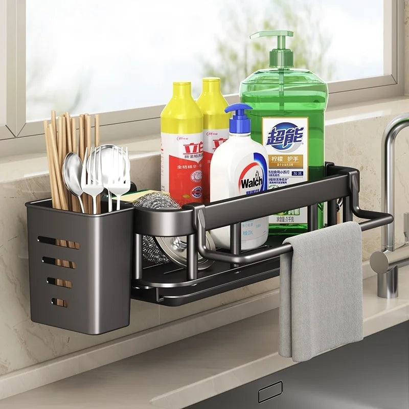 Kitchen sink rack multifunctional rag rack punch-free dishwashing sink drain rack